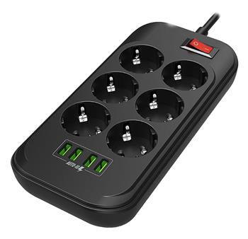 COLORWAY Prodlužovací napájecí přívod/ 6x Schuko/ 4x USB 5V / kabel 2m