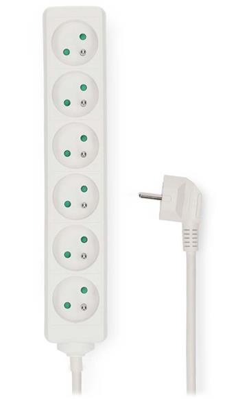 NEDIS napájecí prodlužovací zásuvka/ úhlová/ 6x zásuvka/ bílá/ 1,5m