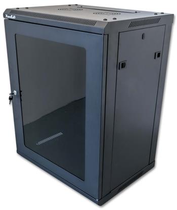 XtendLan 15U/600x450, na zeď, jednodílný, rozložený, skleněné dveře, černý