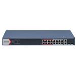 Hikvision Smart managed switch 16x100TX PoE + 2x Gb Uplink Combo port, 230W, Super PoE- dosah až 300m
