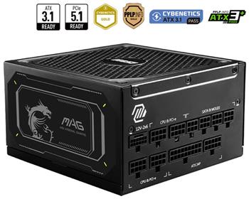 MSI zdroj MAG A1000GL PCIE5 II/ 1000W/ ATX3.1/ akt. PFC/ 7 let celk. záruka/ 135mm fan/ modulární kabeláž/ 80PLUS Gold