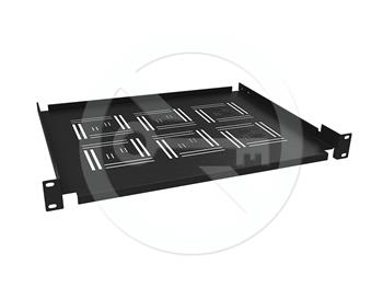 Solarix - police 19" 1U 350mm, úchyt na přední lišty, černá