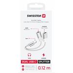 SWISSTEN NABÍJECÍ AUDIO ADAPTÉR TEXTILE USB-C (samec) / USB-C (samice) a 3,5mm AUX 0,12 M BÍLÝ
