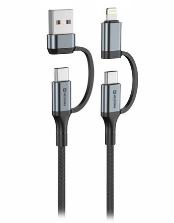 Swissten textilní datový kabel 4in1, 3A, 1,5m černý