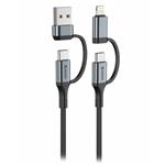 Swissten textilní datový kabel 4in1, 3A, 1,5m černý